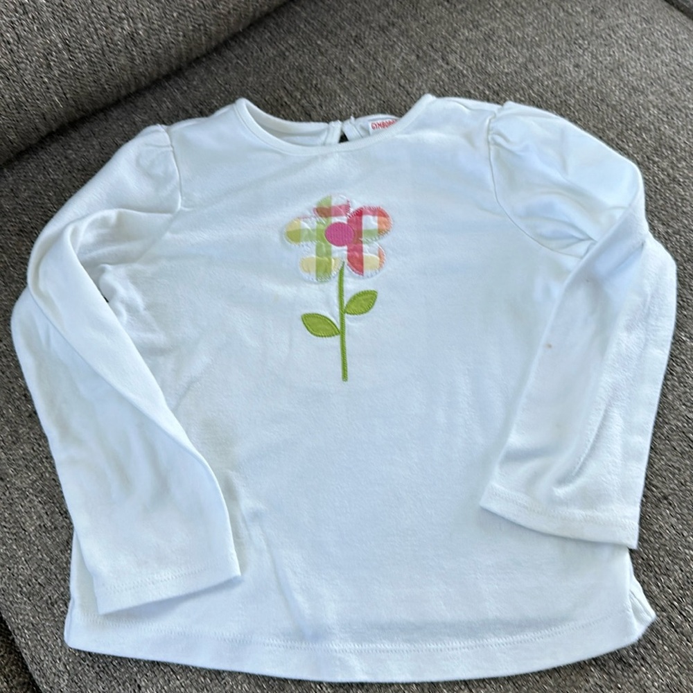 Gymboree Girls White Flower Applique Plaid Long Sleeve Shirt 4T